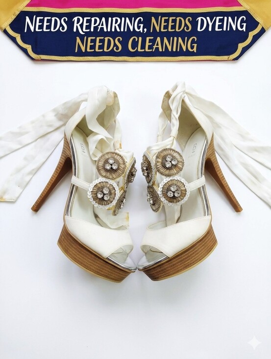 Bakers Shoes - Vintage Y2K Bakers White Gerri Beaded Platform Heels 7.5 – As‑Is